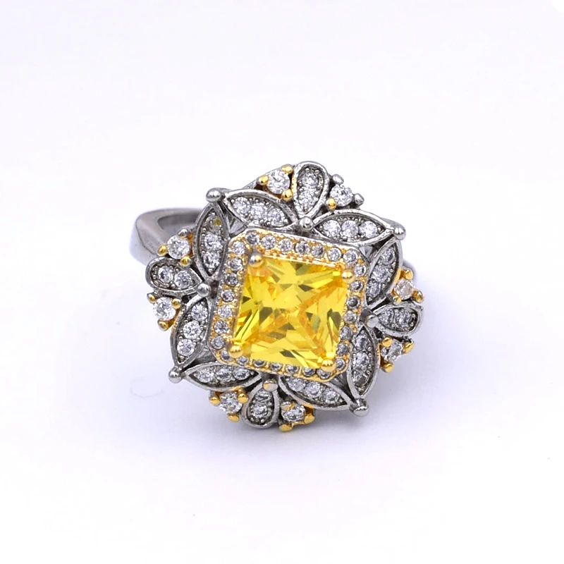 

Geometric Square Yellow Crystal Zircon Ring for Women Euramerican Luxury Party Engagement Wedding Rings Jewelry bague femme