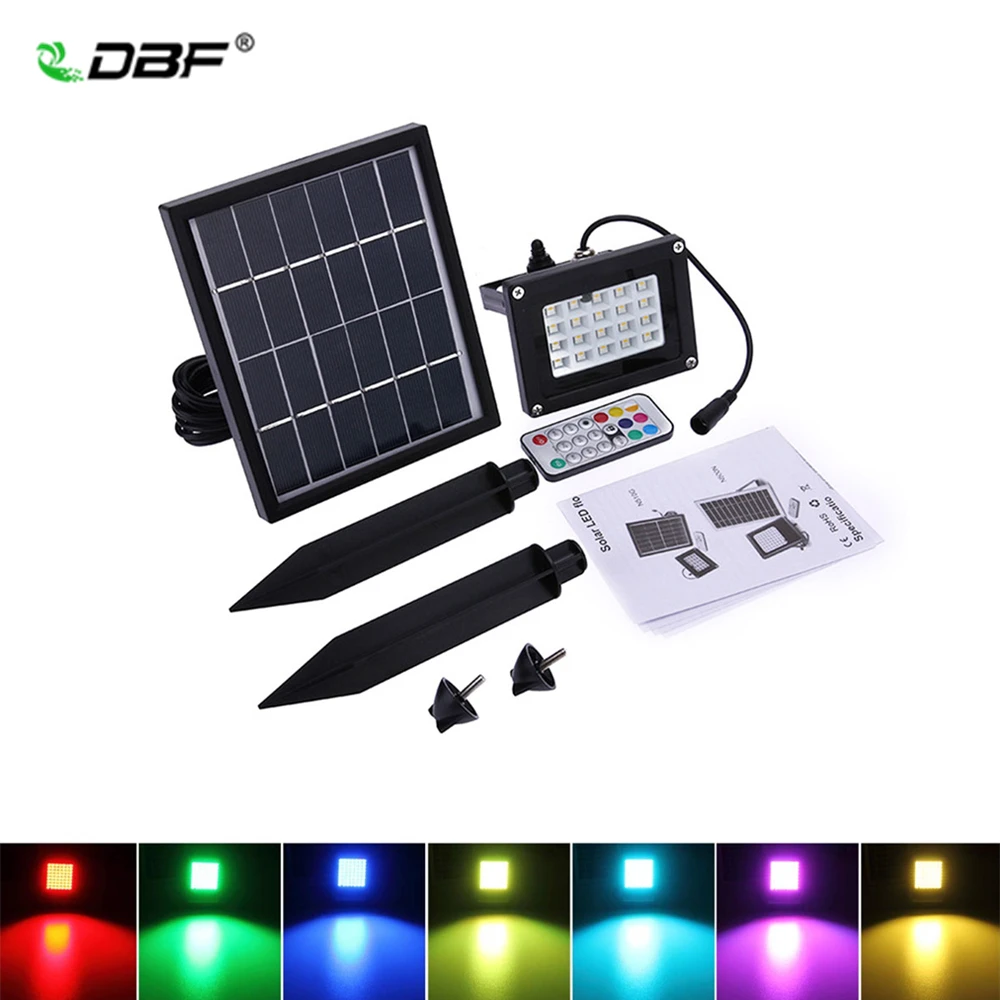 

[DBF]LED Solar Flood Light 10W RGB Outdoor Lighting Waterproof IP65 LED Flood Light with Solar Panel LED Spotlights Garden Lamp