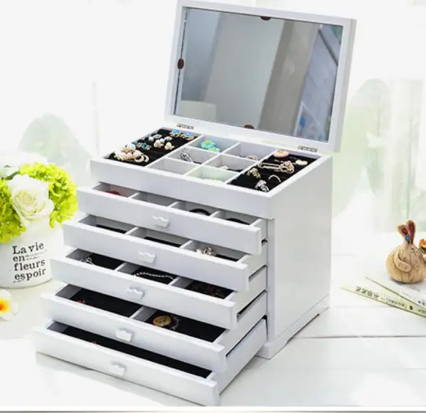 Caja de almacenamiento organizadora caja de joyería estilo europeo de princesa de madera con un espejo de almacenamiento caja Organizador de maquillaje de regalo de boda Caja de almacenamiento organizadora caja de joyería estilo europeo de princesa de madera con un espejo de almacenamiento caja Organizador de maquillaje de regalo de boda