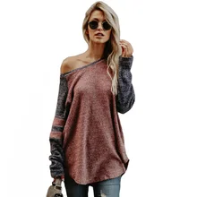 MOBTRS Новая мода хит цвет футболка женская с длинным рукавом Повседневная Женская футболка Femme нерегулярный воротник женские топы