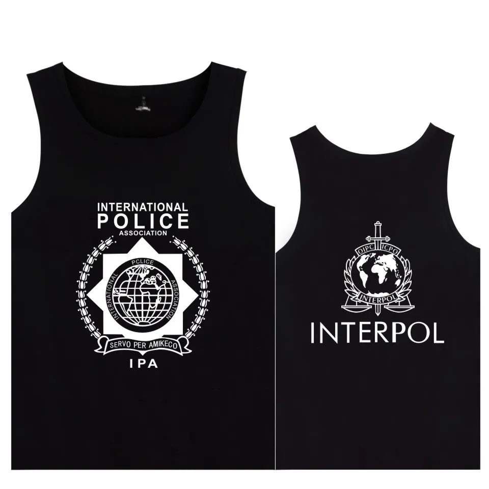 Интерпол международная полиция Фитнес Майка мужская мода бодибилдинг Повседневная безрукавная футболка топы размера плюс Летний жилет