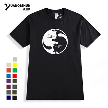 

Novelty Design Yin And Yang Cat Print T-shirt Cute cat Tai Chi style Tshirts Unisex High Quality 16 Colors Cotton Brand T Shirt