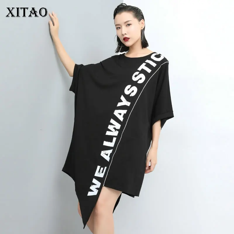 XITAO персональный принт Асимметричная длинная футболка пуловер с коротким