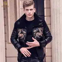 Free Shipping fanzhuan New 2017 fashion male Mens embroidery leather animal pattern short style man PU jacket 710165 winter coat