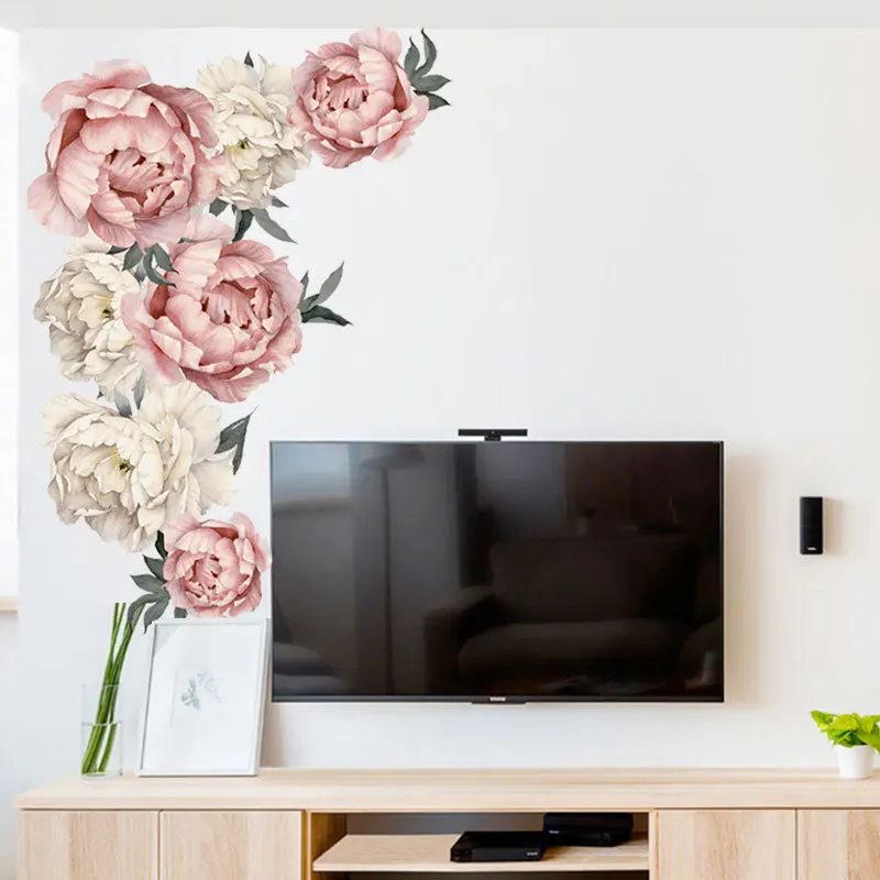 Peony Rose Flowers Wall Sticker Living Room TV Background Bedroom Home Decor