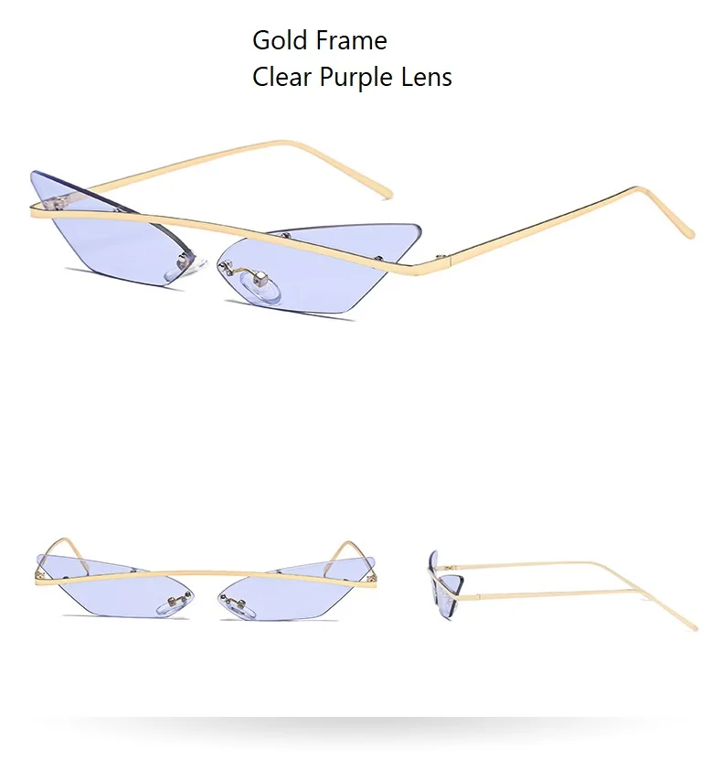 87192 винтажные маленькие узкие женские солнцезащитные очки кошачий глаз 90s трендовые стильные женские солнцезащитные очки в стиле ретро кошачий глаз - Цвет линз: Gold Clear Purple