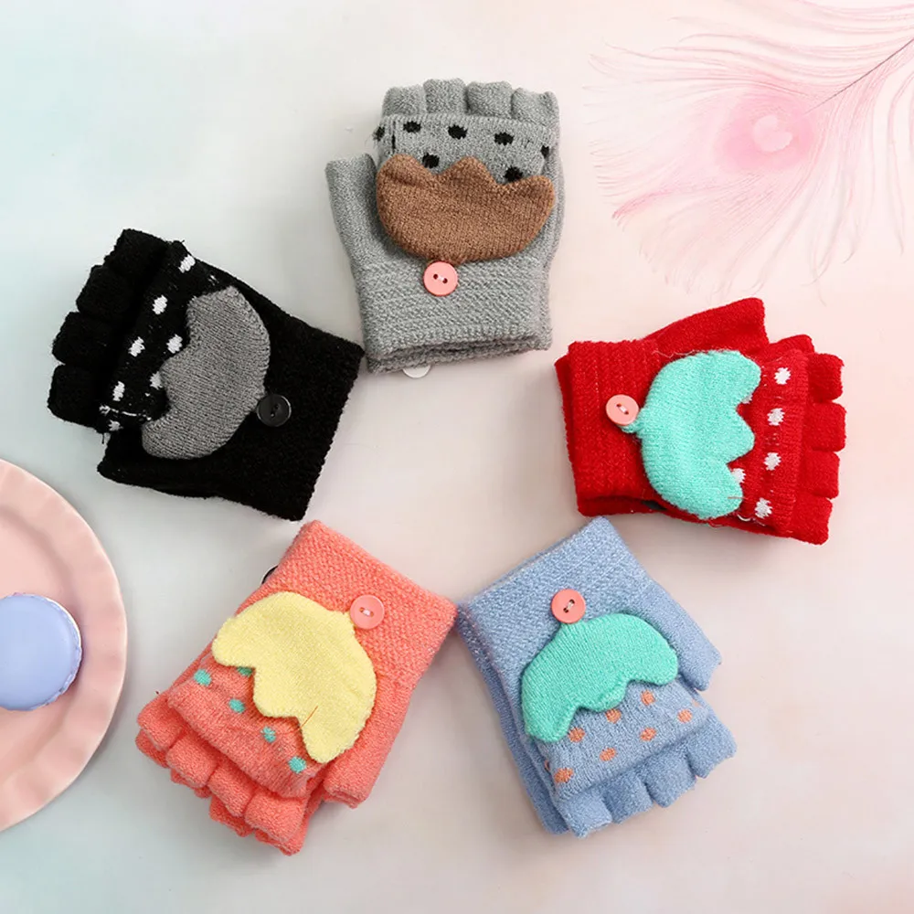 

TELOTUNY Children baby boy girl knit winter Warm Mittens Gloves Girls Cartoon Umbrella Patchwork Keep Warm Mittens Gloves Z0927