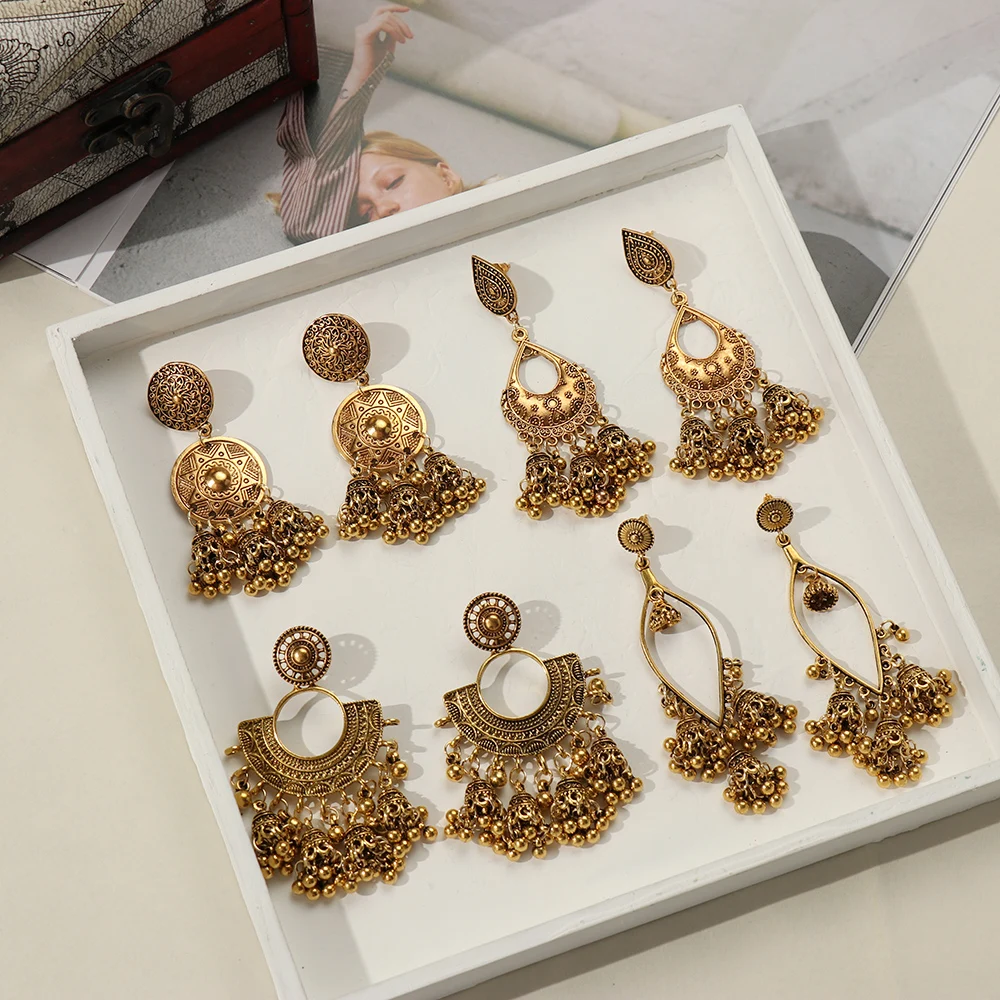 

Ethnic Fashion Women Sector Gold Earrings Indian Jewelry Ethnic Hippie Tribe Boho Bells Tassel Dangle Earrings