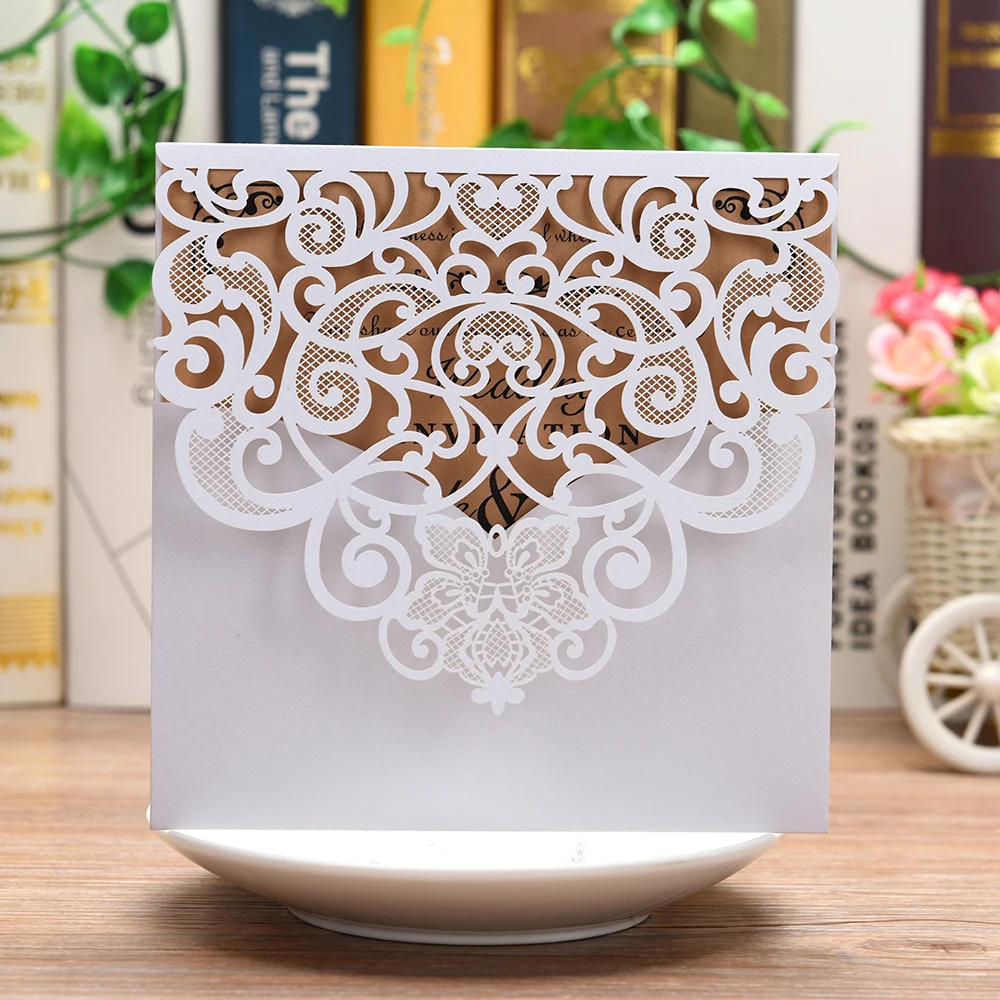 100 PCS Laser Cut Wedding Invitations Card Kit with Blank Printable Paper for Wedding announcementB - 33042318243