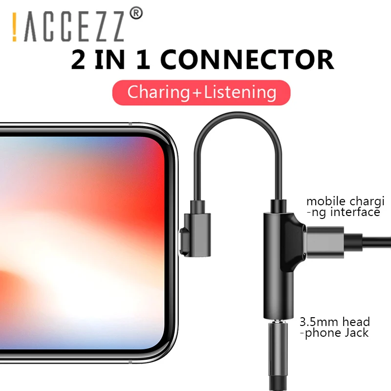 

!ACCEZZ 2in1 Lighting 3.5mm Earphone Connector For iphone X 8 7 Plus Audio Charge Adapter AUX Splitter Cable Adapters For iphone