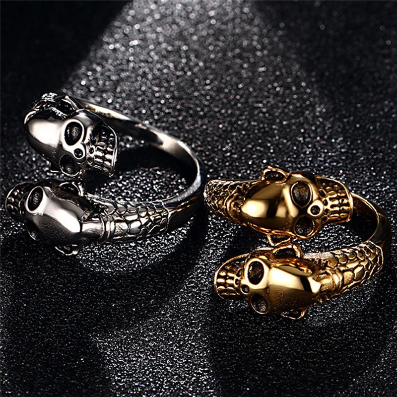 

BOAKO Gothic Skull Stainless Steel Finger Ring Silver Gold Color Adjustable Rings For Women Men Fashion Party Jewelry Gift X7-M2