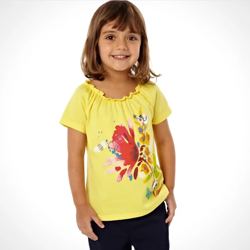 Rose Floral Girls Tee Shirts Yellow Floral T Shirts 1 6years Retail Children Clothes Girls T
