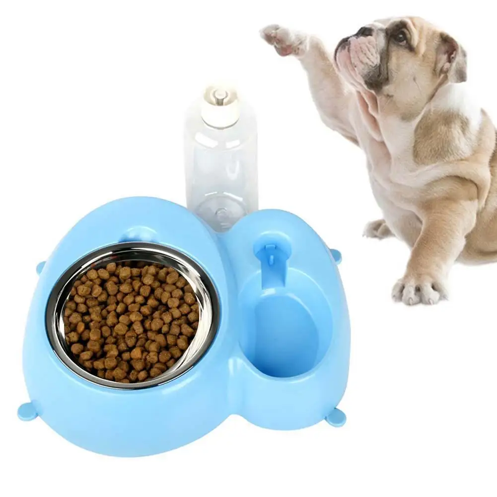 

35# Pet Supply 2-in-1 Double Slots Pet Cat Dog Feeder Food Drink Animal Bowl Water Container Dispenser Set Bowl