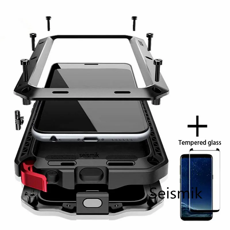 Tempered glass+Full Protective Luxury Doom Armor Metal Case Shockproof Cover For Samsung S8 S10 S10Plus S9 S9Plus Note8 Note9