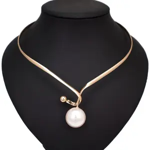 Alloy Torques Simulated Pearl Pendants Necklaces For Women Simple Design Statement Metal Alloy Torques Simulated Pearl Pendants Necklaces For Women Simple Design Statement Metal