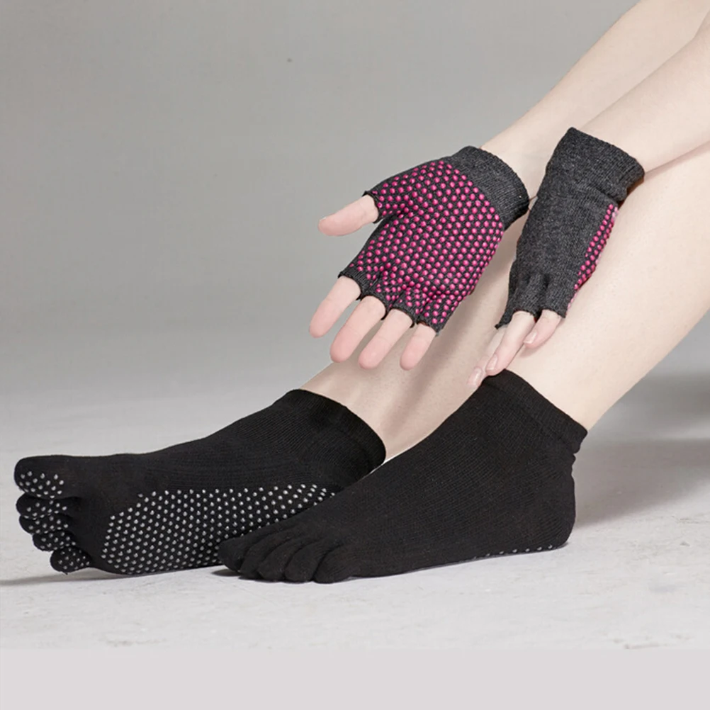 Yoga Socks and Gloves Set Non Slip Grip with Silicone Dots on