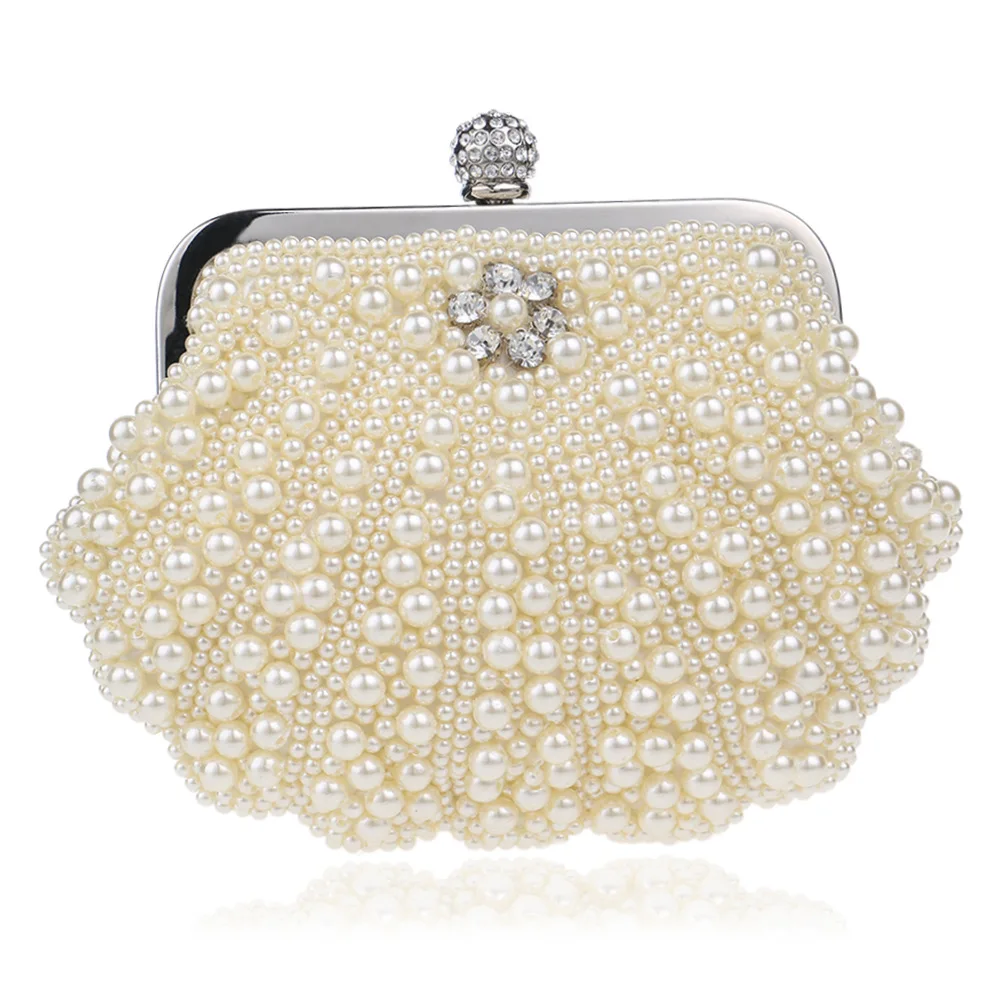 

Women Evening Bag Wedding Clutch Bag Bridal Handbag Pearl Beaded Party Purse Elegant Long Chain Shoulder Bag Female bolsos mujer