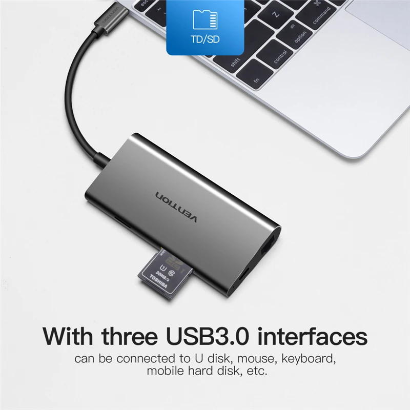 Vention USB C до 3,0 концентратор HDMI RJ45 PD SD/TF кард-ридер адаптер для MacBook samsung S9/S8 huawei P20Pro type-C док-станция