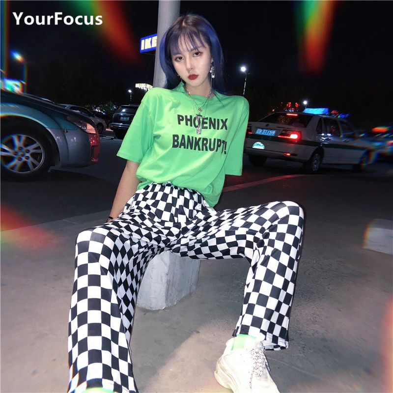 2018 k pop хип хоп Старая школа ins популярный стиль шахматные Панталоны женские