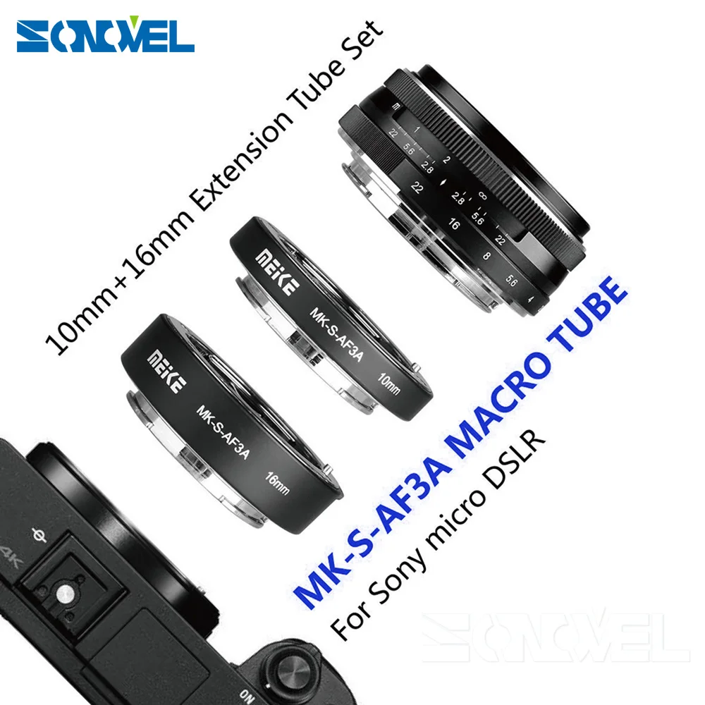 Meike MK-S-AF3A металлический удлинитель для макросъемки с автофокусом 10 мм 16 мм Для беззеркальных камер sony a6300 a6000 a7 a7SII NEX E-Mount