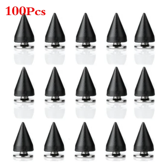 

100 Black 10mm Bullet Studs Rivets Spikes Punk for Shoe Belt Bag Bracelet