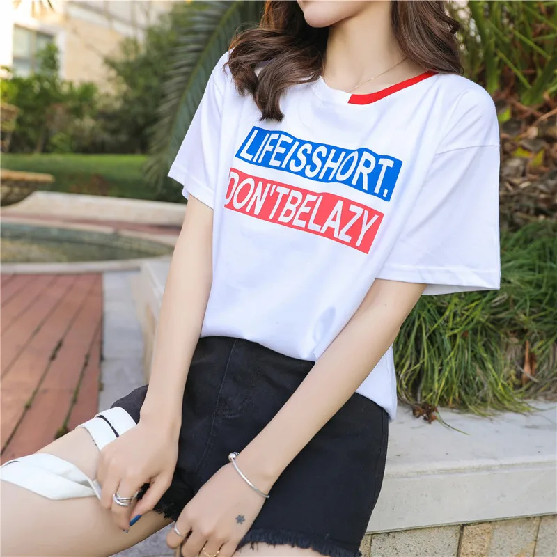 

2018 summer women's casual T-shirt women's shirt white letter print shirt T-shirt Harajuku short-sleeved O-neck Womens T shirt