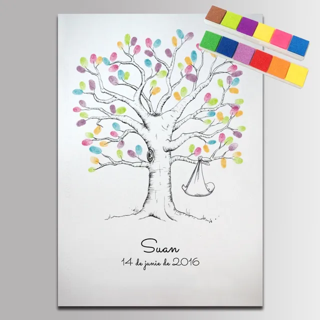 Guest Book Baby Shower Gifts Fingerprint Tree Painting Birthday Party Decorations Kids Comunion