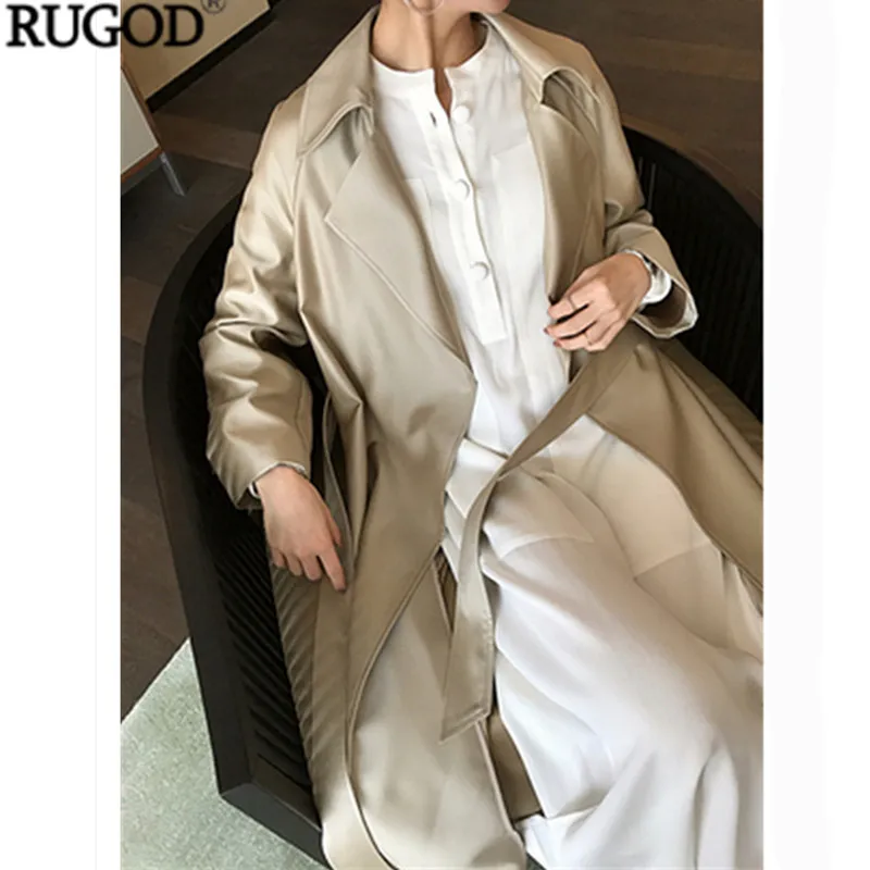 Женское длинное пальто с металлическим блеском RUGOD элегантная Вертикальная