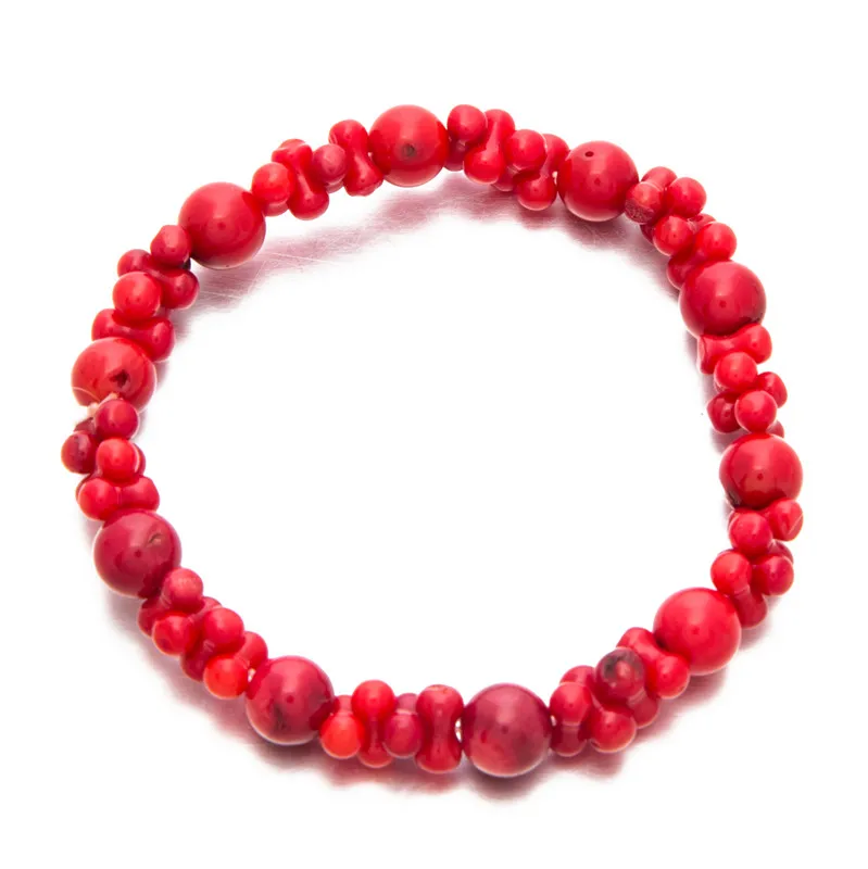 Youga красный коралловый браслет Натуральный Коралл круглый бисерный эластичный браслет очаровательный элегантный женский браслет высокого качества на заказ