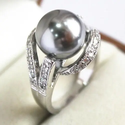 

Hot selling free shipping******** Pretty 18KGP 12MM Grey Shell Pearl Women' s Ring size 7#8#9#