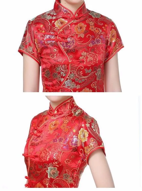 Винтаж зеленый китайский Для женщин традиционные атласное платье Cheongsam Qipao Топы корректирующие халат De Soiree цветок Размеры размеры S M L XL XXL, XXXL C0004