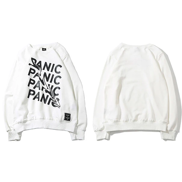 Мужские Простые свитшоты, уличная одежда с надписью Panic, пуловер в стиле хип-хоп, толстовка с капюшоном из хлопка, новинка, осенняя толстовка без капюшона - Цвет: C18879 White