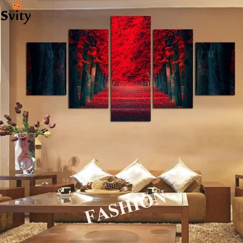 

No frame 5 Piece Large HD Abstract Red Tree landscape print on canvas home decor For Living Room Wedding Gift Wall Art Picture