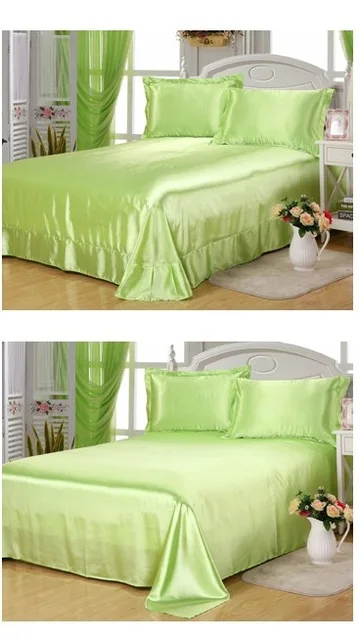 4PCS Silk Sheets Silver Grey Bedding set Satin Flat Fitted Bed Sheet