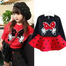 2017 Nouveau Printemps Mode Bébé Filles Vêtements Set Minnie T shirt + Jupe 2 pcs/ensemble dot arc point de costume à manches longues fille dress