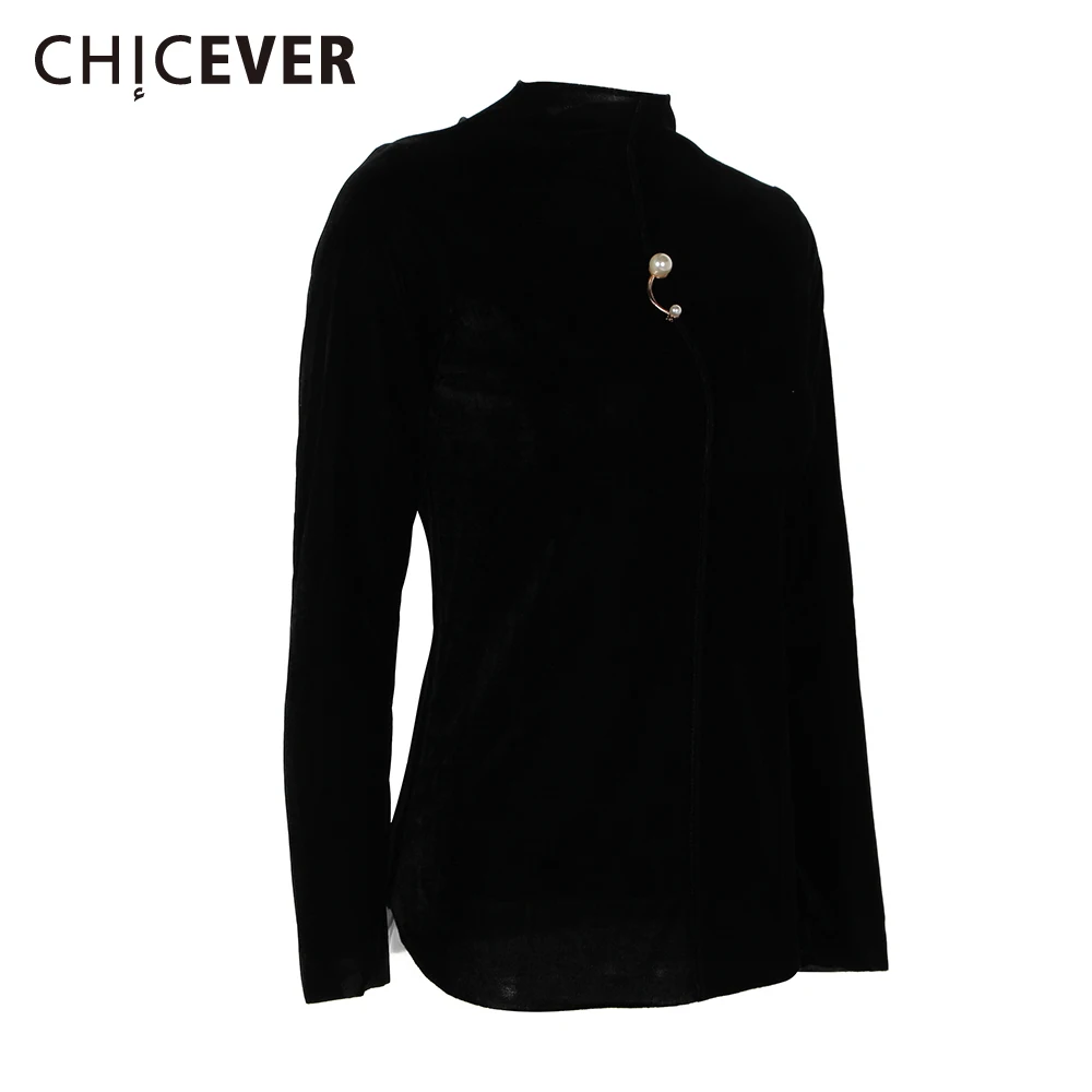 Chicever водолазка женские бархатные футболки для Для женщин Топ с длинным рукавом Осень Зимняя одежда корейская мода черный