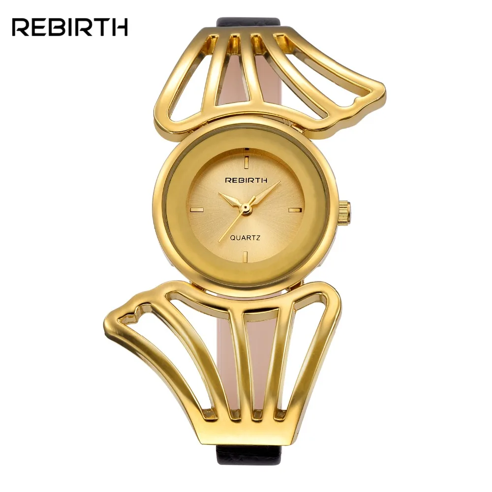 

Genuine REBIRTH Women Watches Luxury Brand Shell Shape Rose Gold Quartz wristwatches Fashion Casual Ladies Dress bracelet Watch