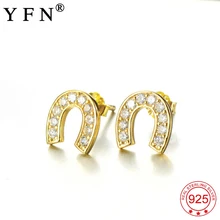 YFN, 925 пробы, серебряная, Золотая Сережка-гвоздик, цветные, кристалл, лошадь, стремя, серьги-гвоздики для женщин, девушек, подарки,, Прямая поставка