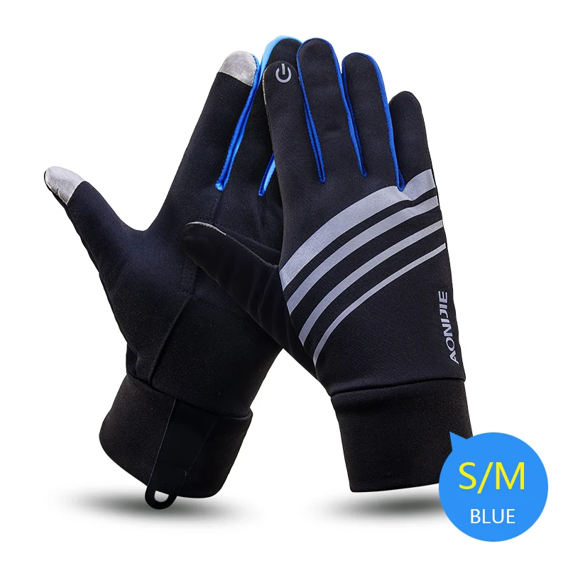 AONIJIE мужские и женские спортивные флисовые перчатки с сенсорным экраном Зимние перчатки для бега, велоспорта, пешего туризма ветрозащитные непромокаемые перчатки - Цвет: SM Blue