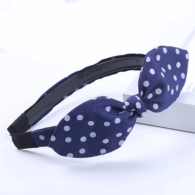 C dark blue Модная Милая повязка на голову с бантиком для женщин, эластичная повязка на голову, аксессуары для волос, не скользящая завязанная повязка на голову - Цвет: C dark blue