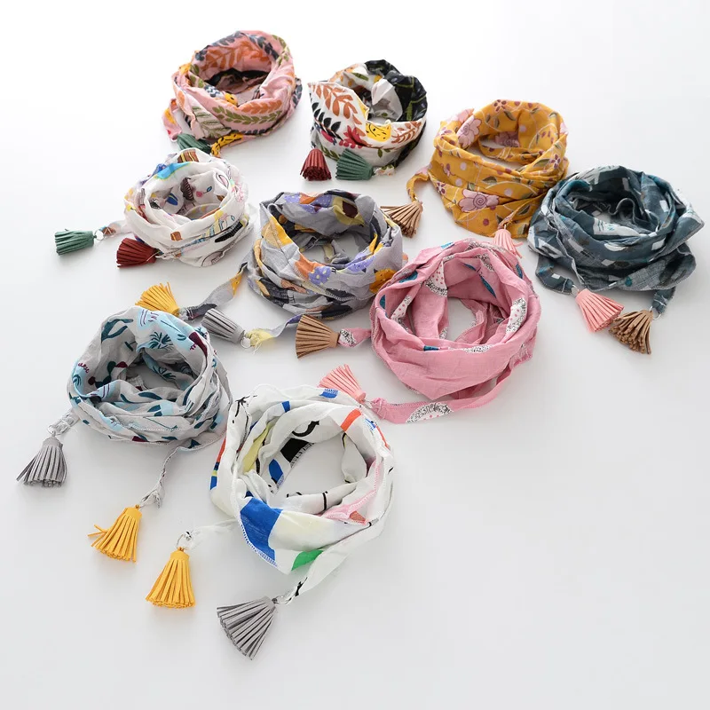 

New children scarves floral tassel triangular towel autumn winter warm scarf cartoon cute kids lovely collars girls accessories