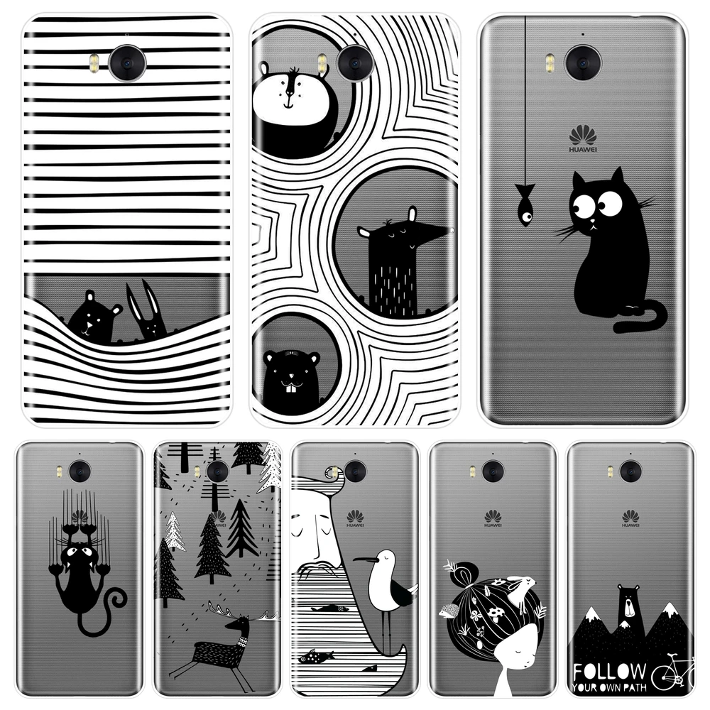 Задняя крышка для huawei Y5 Y6 Y7 Prime 2018 Y9 2019 силиконовый мягкий черный кот собака чехол