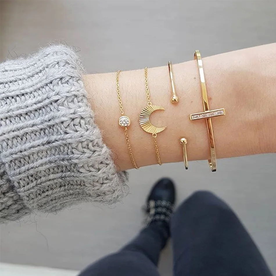 

Fashion Boho Gold Bracelet for Women Charm Couple Crystal Stone Anchor Friendship Bracelet Women Bracelets 2019 luxury Jewelry
