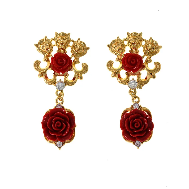 Vintage Floral Tiger Head Earrings fashion jewelry