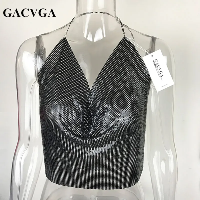 Женский короткий топ с блестками GACVGA летний Укороченный бюстгальтер на