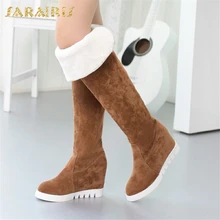SARAIRIS/ г., новая брендовая модная обувь без шнуровки, увеличивающая рост женские сапоги до колена теплые зимние сапоги женская обувь