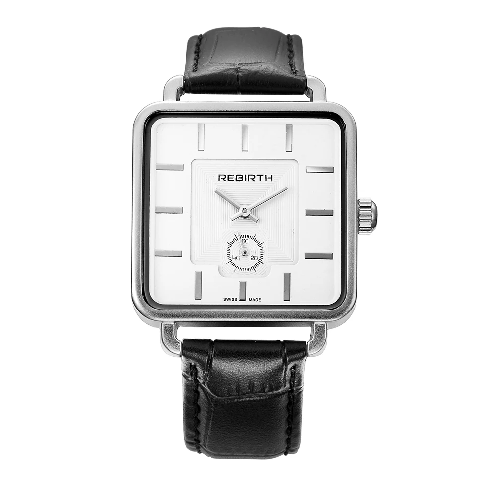 REBIRTH мужские часы Топ бренд класса люкс relojes hombre квадратные часы мужские кожаные бизнес часы relogio masculino saat - Цвет: Black white