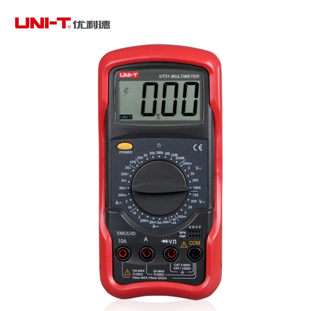 

UNI-T UT51 Digital Multimeters DC AC Voltage Current Resistance Meter Tester Voltmeter Ammeter Ohmmeter Tester LCD Backlight