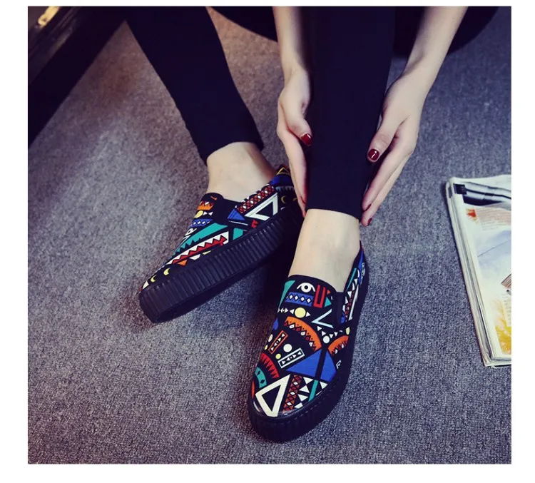 2018 г. новая весенняя холщовая обувь с граффити, Женская бархатная обувь на толстой подошве, обувь без застежки Студенческая Корейская обувь
