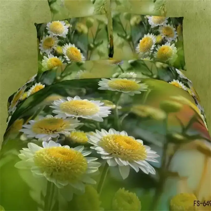 

Green Plant 3D Reactive Printing Daisy Bedding Sets Queen Size Cotton Flat Bedsheets Duvet Cover Pillow Case Bed in a Bag Sets